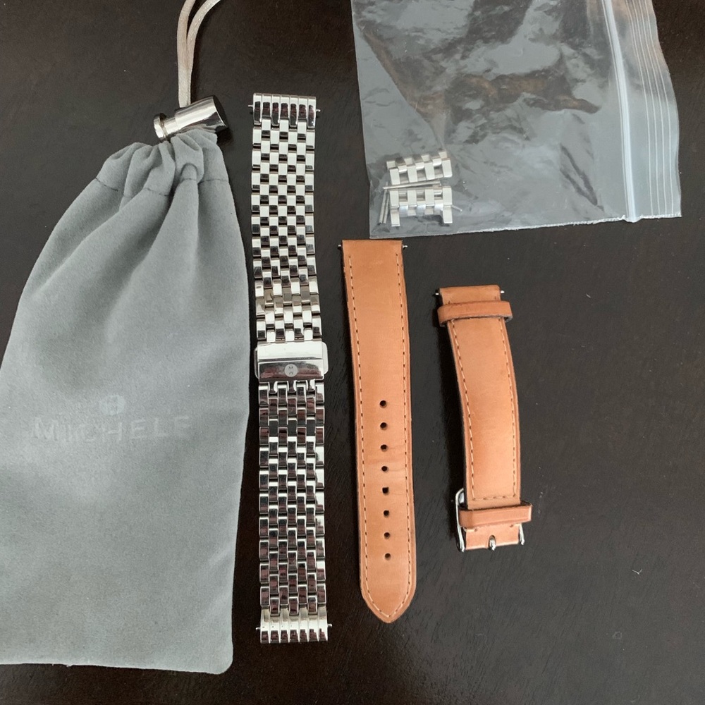 Michele deco2 18mm steel & leather bracelet